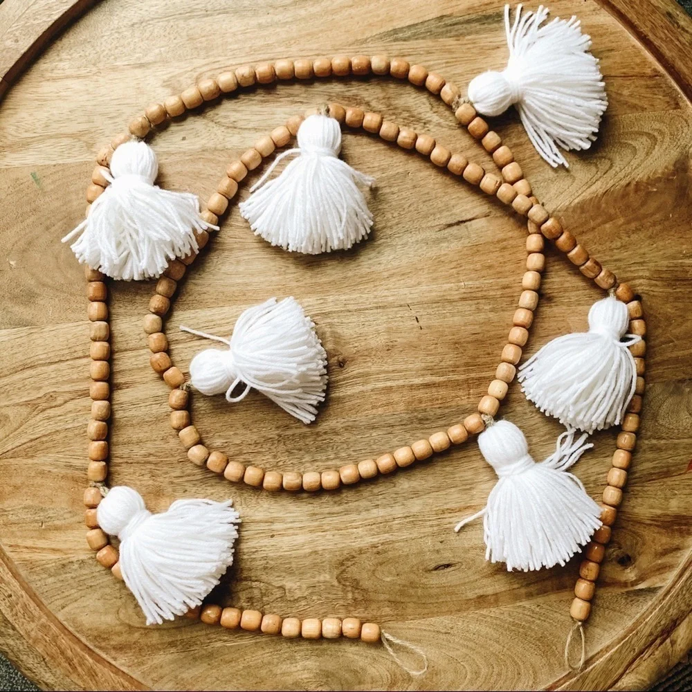 Wooden Bead Tassel Garland Boho Christmas Neutral